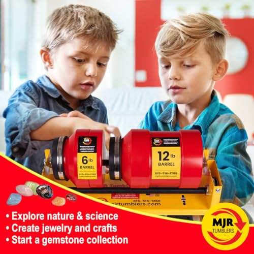 MJR Tumblers Multi-Barrel Rock Tumbler - Durable Leak-Proof Rock Polisher for Kids and Adults Rock Tumbling Tool Geology Hobby Science Kit, Rocks & Crystals, 6 & 12 Pound Unit Large Base