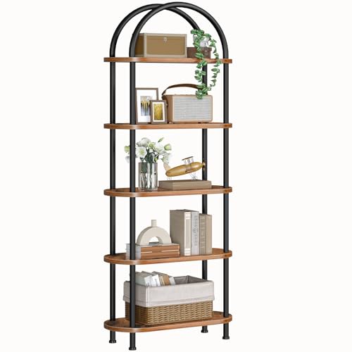 HOOBRO 5 Tier Open Bookshelf, Modern Arched Bookcase Display Shelf Racks, Wooden Bookcase Storage Shelves Metal Frame, Tall Storage Organizer for Living Room, Easy Assembly, Gold DM176SJ01