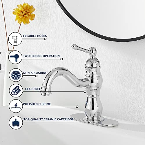 GGStudy 360° Swivel Antique Brass Bathroom Vessel Sink Faucet Single Handle One Hole Matching with Pop Up Drain