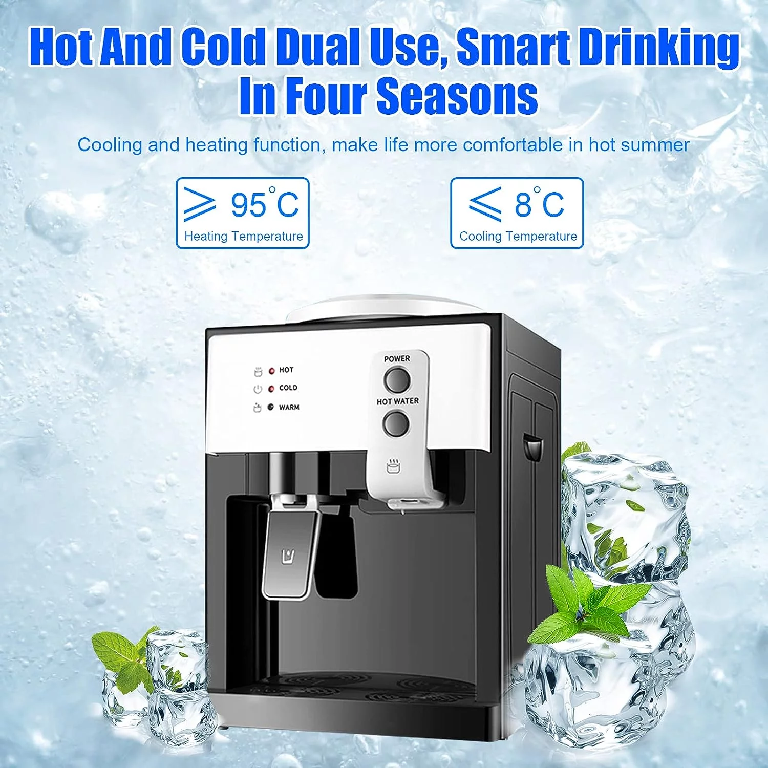 Top Loading Water Cooler Dispenser, Water Dispenser for 5 Gallon Bottle, 3 Temperature Settings,Hot & Cold Water Cooler Dispenser for Home Office Coffee Tea Bar Dormitory,White