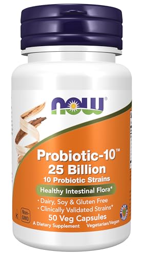 NOW Supplements, Probiotic-10™, 25 Billion, with 10 Probiotic Strains, Dairy, Soy and Gluten Free, Strain Verified, 100 Veg Capsules