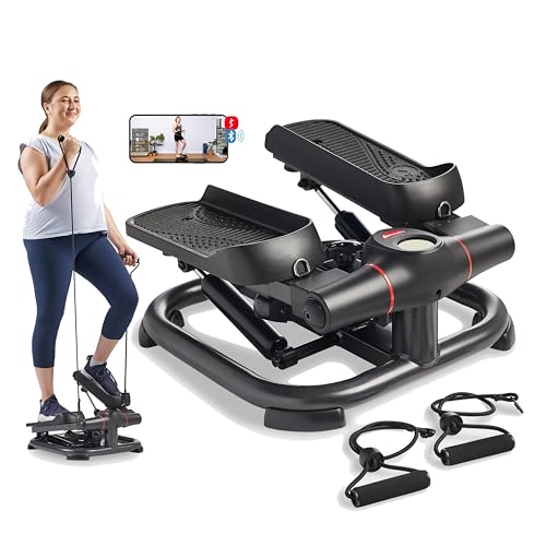 Sunny Health & Fitness 2-in-1 Premium Power Stepper with Resistance Bands, Low-Impact Cardio, Space-Saving, Height-Adjustable, with Enhanced Bluetooth Connectivity with Free SunnyFit App