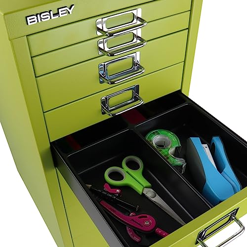 Bisley 10-Drawer Steel MultiDrawer Cabinet - Black, Chrome Pull Handles with Label Holders, Powder-Coated Steel, Removable Drawers, Fits Under Most Desks, Labels Included