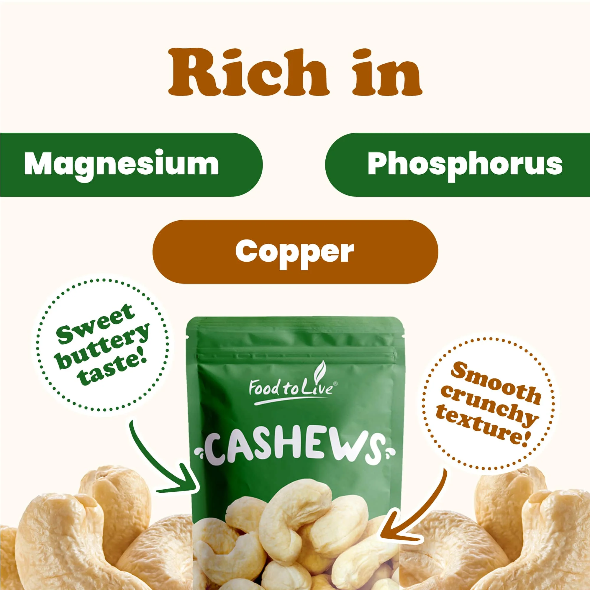Food to Live, Whole Cashews W320, Non-GMO Verified, 8 Pounds, Raw