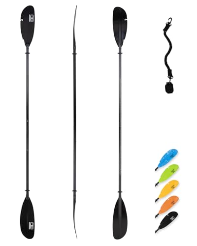 OCEANBROAD Adjustable Fishing Kayak Paddle - 94in/240cm-98in/250cm-102in/260cm Aluminum Alloy Shaft with Paddle Leash