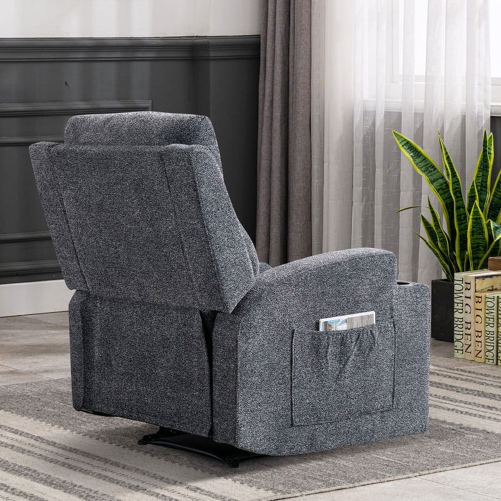 Ebello Design Manual Massage Recliner Chairs with Heat, with Side Pockets and Cup Holders Overstuffed Breathable Fabric Reclining Chair, Single Sofa Home Theater Seating