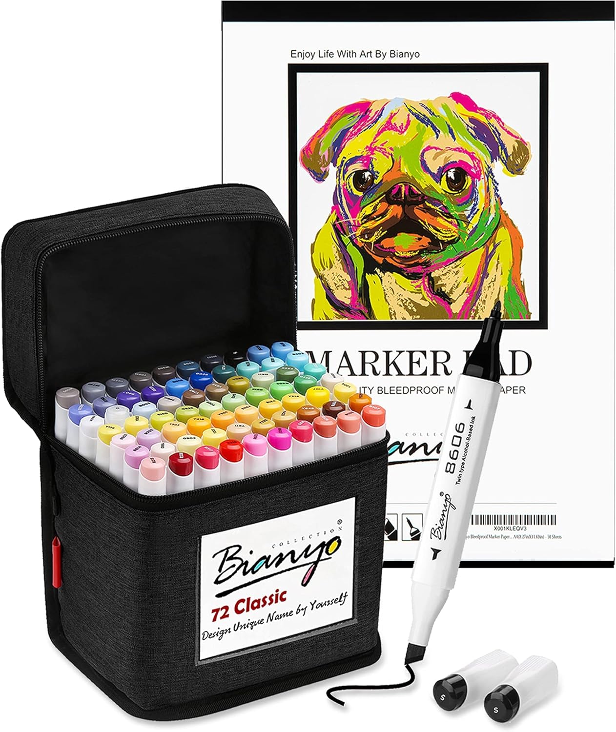 Bianyo 72 Color Classic Series Alcohol-Based Dual Tip Art Markers Set Bundle A3 Bleed-Proof Marker Paper Pad