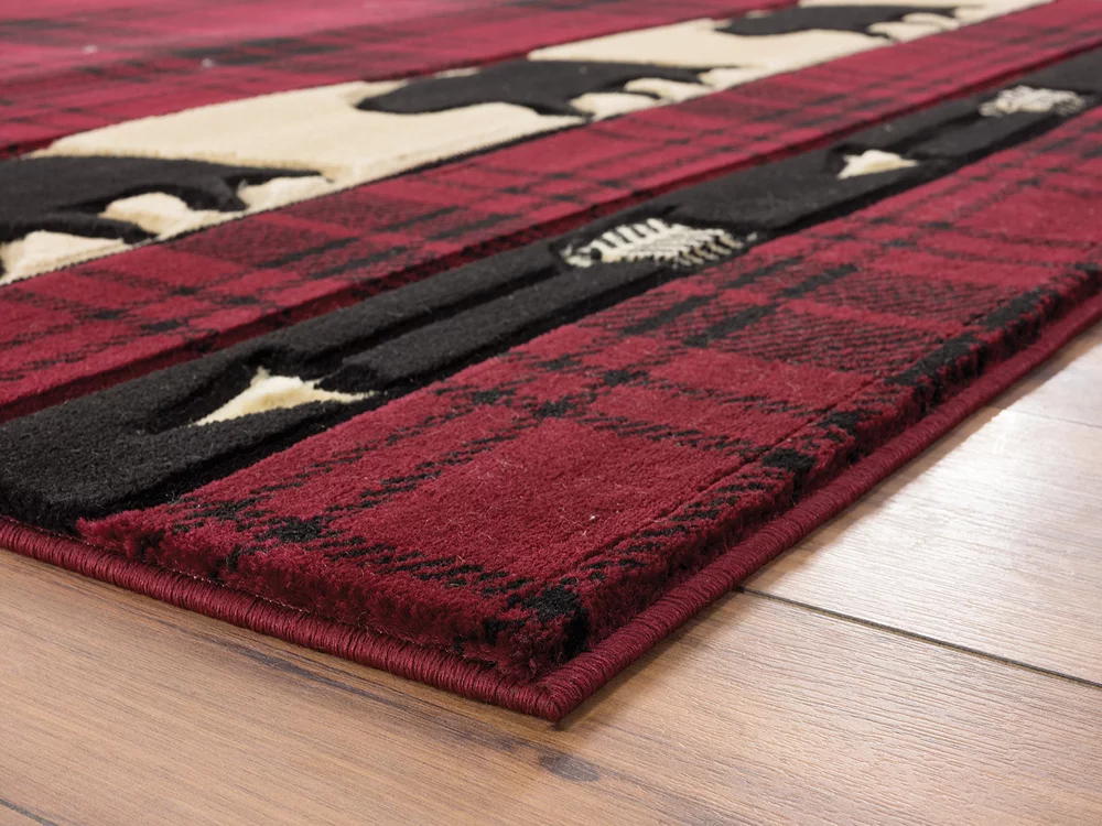 United Weavers Cottage Area Rug 2055 41434 Tartan Bear Burgundy Blocks Plaid 5' 3