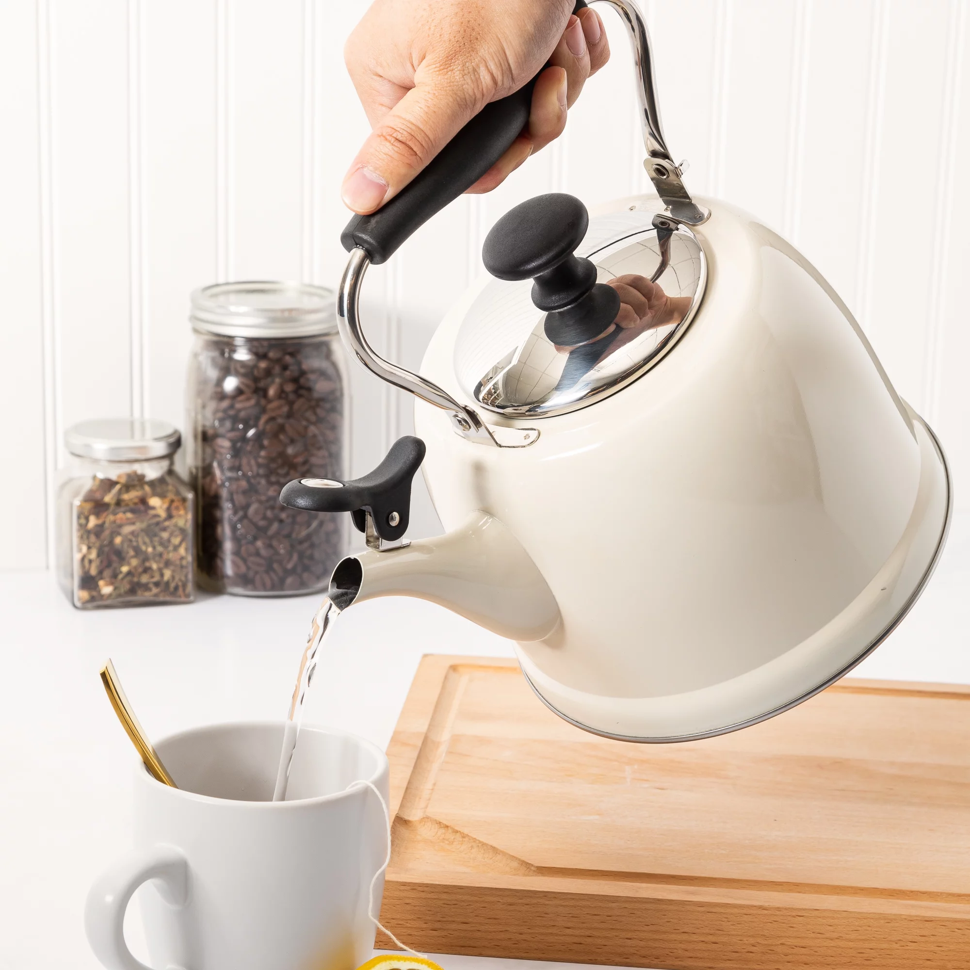 Martha Stewart Everyday Lily Pond Linen 2.2-Quart Stainless Steel Tea Kettle with Lid