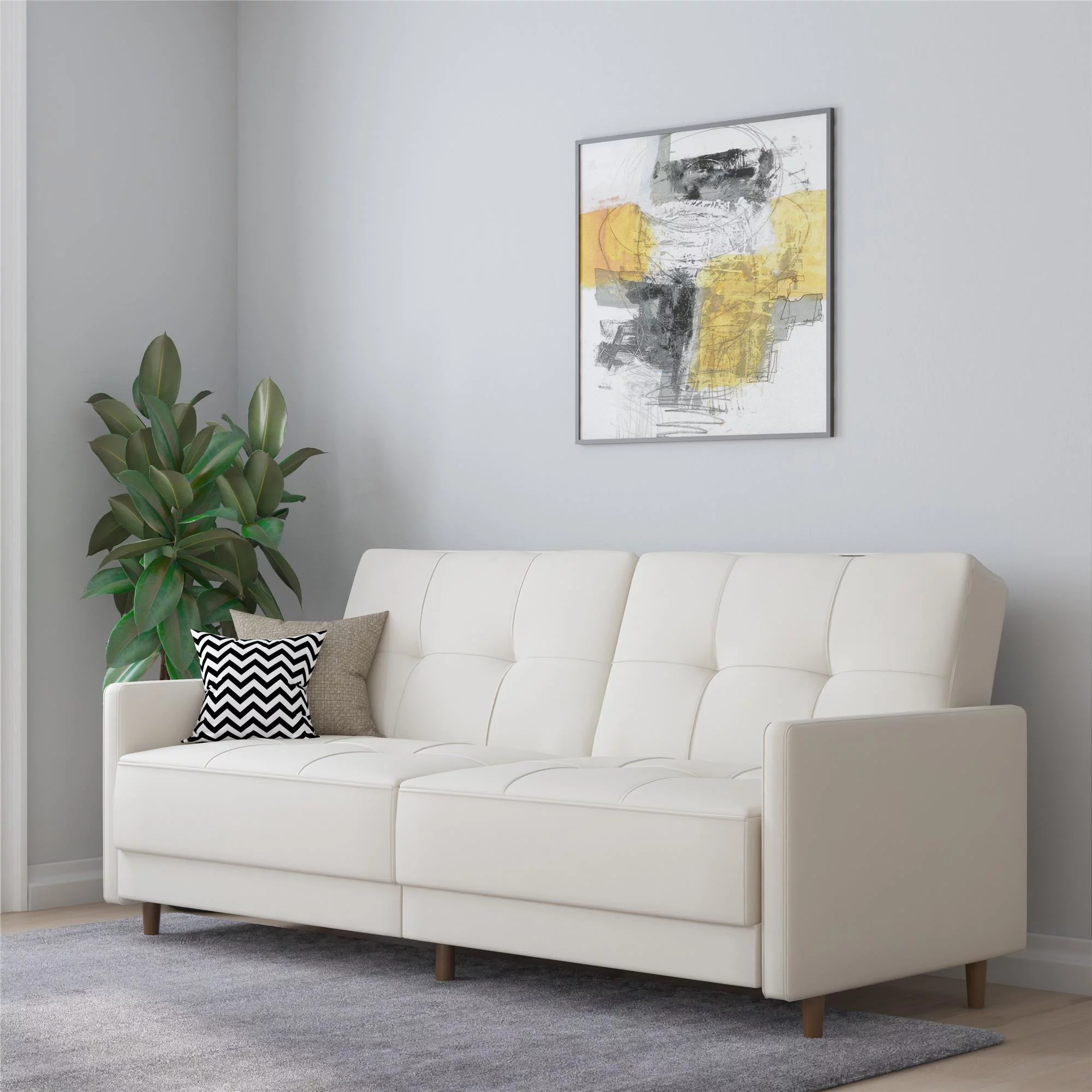 Desert Fields Adera Coil Futon, White Faux Leather