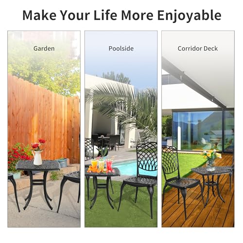 HOMEFUN Bistro Table and Chairs Set of 2 Outdoor 3 Piece Patio Set, Rose Pattern Cast Aluminum Bistro for Garden Balcony, Durable Rust All-Weather Resistance, Rose Bronze