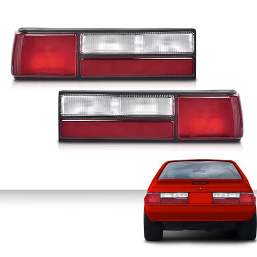 G-PLUS Taillights Taillamps Rear Brake Lights Left&Right w/o Bulbs Compatible with Ford Mustang 1987-1993,FO2800168, FO2801168 Smoky Lens Black Housing Faros Traseros Luces TraserasAssembly