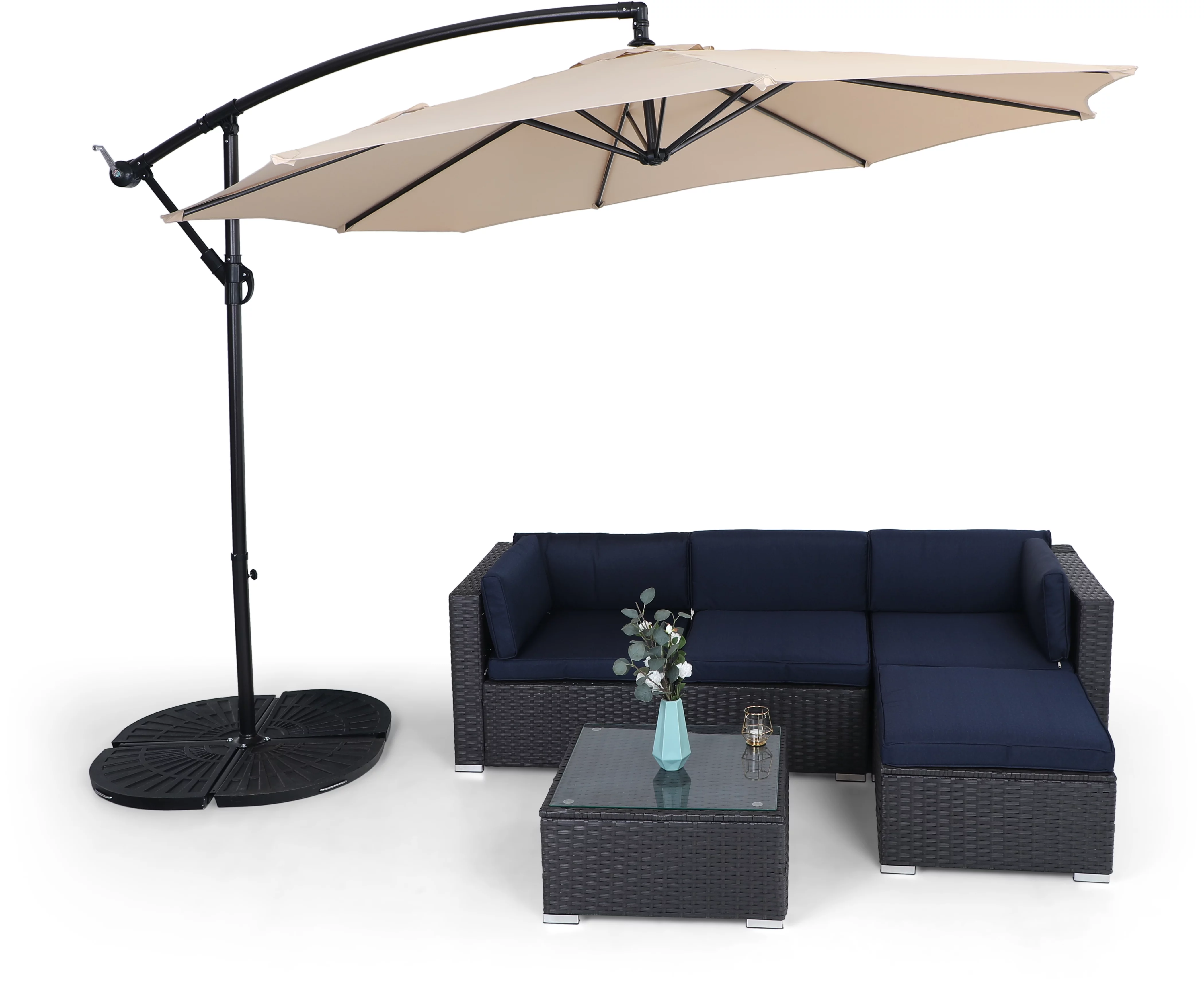 MF Studio 10ft Patio Offset Cantilever Umbrellas with 8 Steel Ribs and Crank Handle Beige