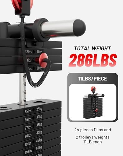 Mikolo Smith Machine, 2200lbs Squat Rack with LAT-Pull Down System & Cable Crossover Machine, Training Equipment with Leg Hold-Down Attachment