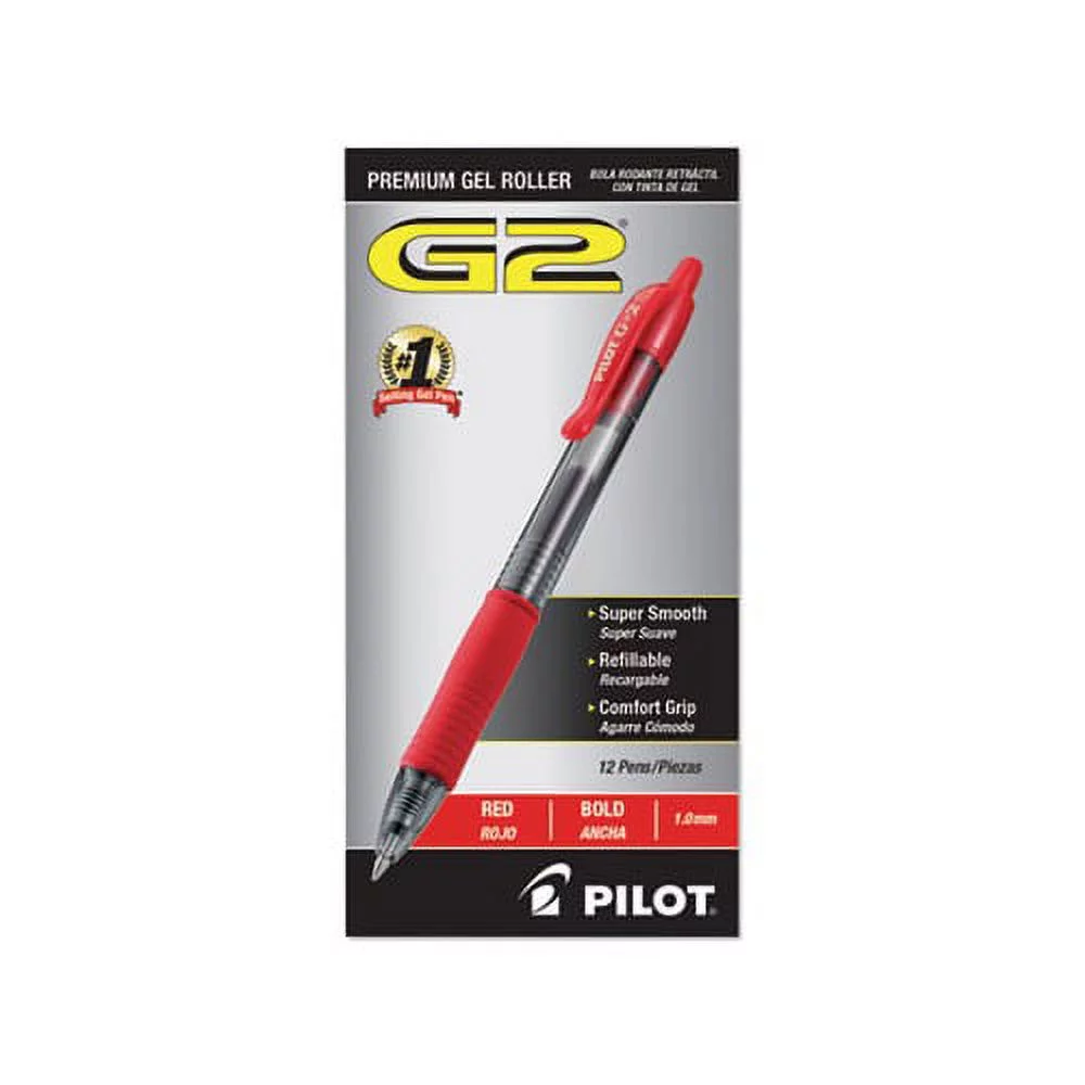G2 Premium Retractable Gel Pen 1mm, Red Ink, Smoke Barrel, Dozen