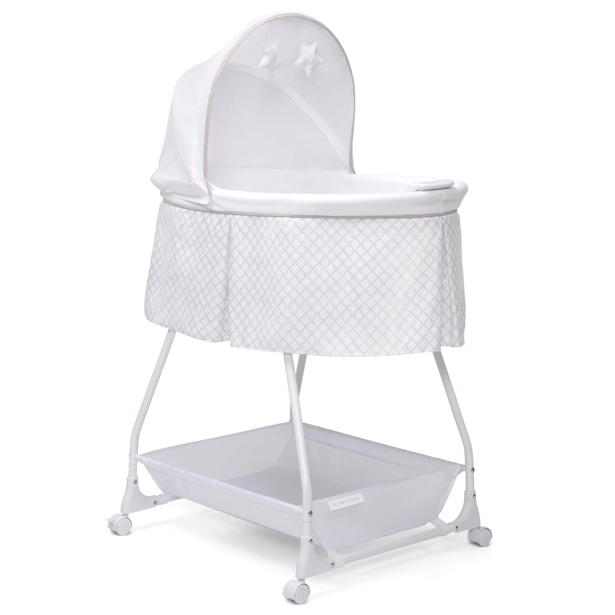 Delta Children Deluxe Soothing Dreams Bassinet, Grey Lattice