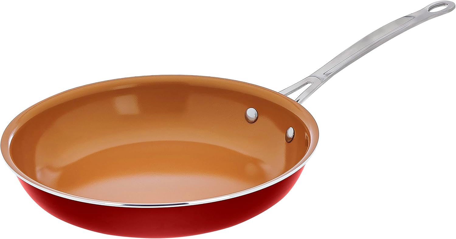 Gotham Steel Ceramic and Titanium Nonstick Fry Pans, Red, 11