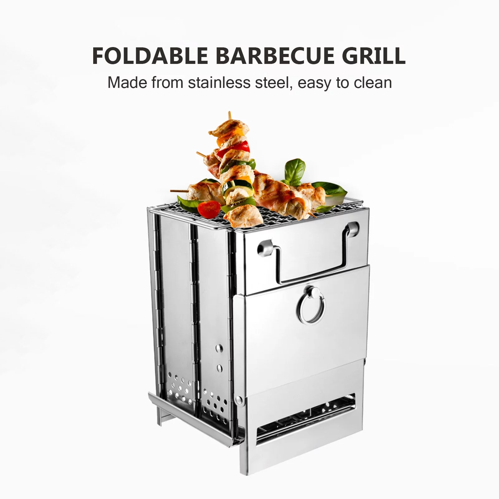 Anself Wood Stainless Steel Foldable Chaoal Grill Lightweight Barbecue Grill for Camping Garden Outdoor Picnic