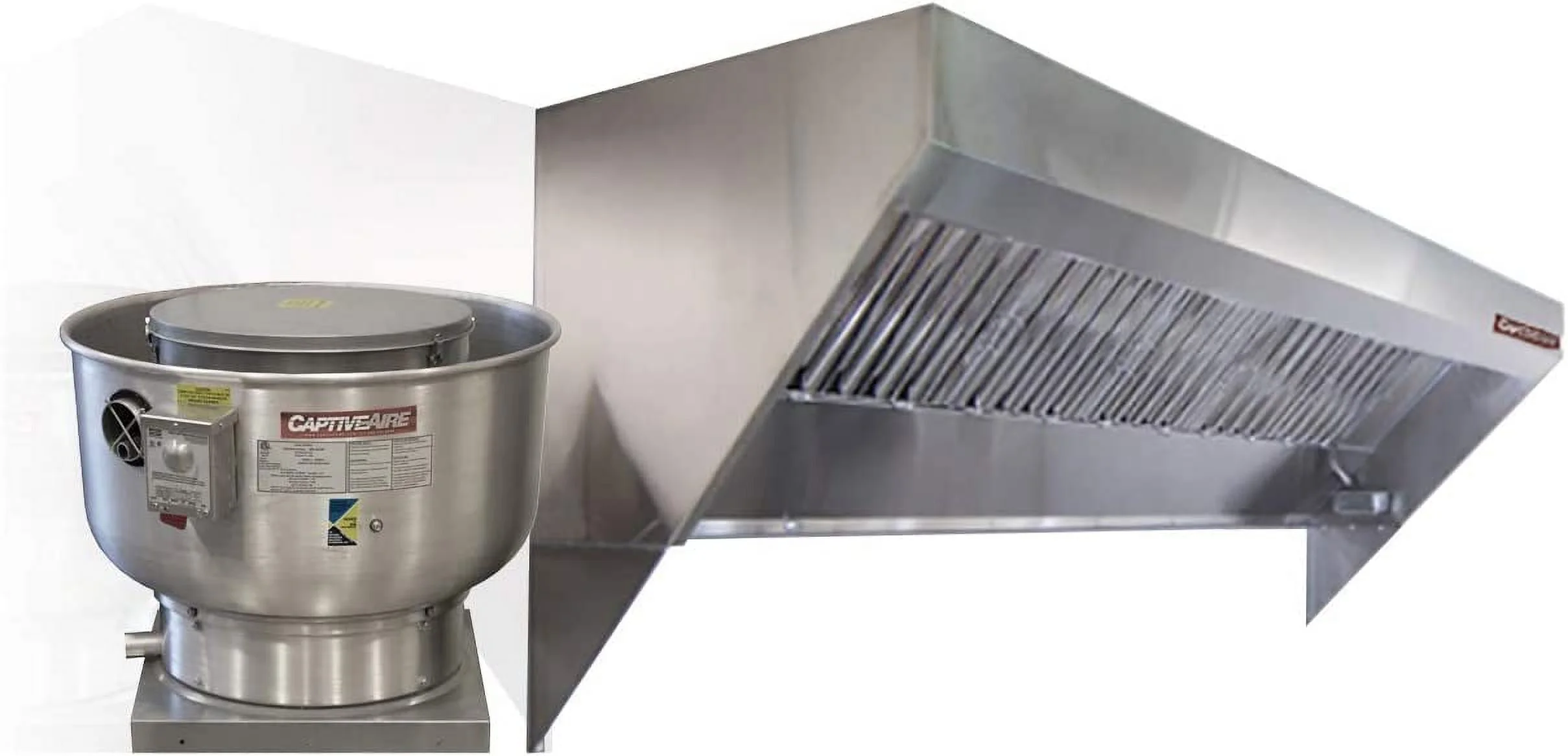 CAPTIVE-AIRE Food Truck Low Profile Exhaust Hood System Includes a stainless steel exhaust hood, an exhaust fan, an adjustable duct section, and installation hardware (4' Long Hood & Fan)