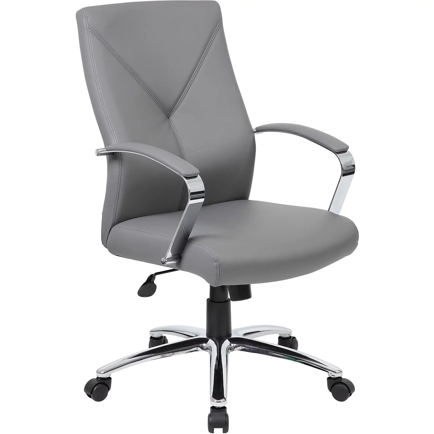 Boss Office Products B10101-GY LeatherPlus Executive Chair with Silver Accent, Grey