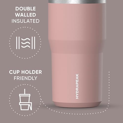 Hydrapeak Nomad 24 oz Tumbler with Handle and Straw Lid, Leakproof, Double Insulated, 24oz Cup Stainless Steel (Blush)