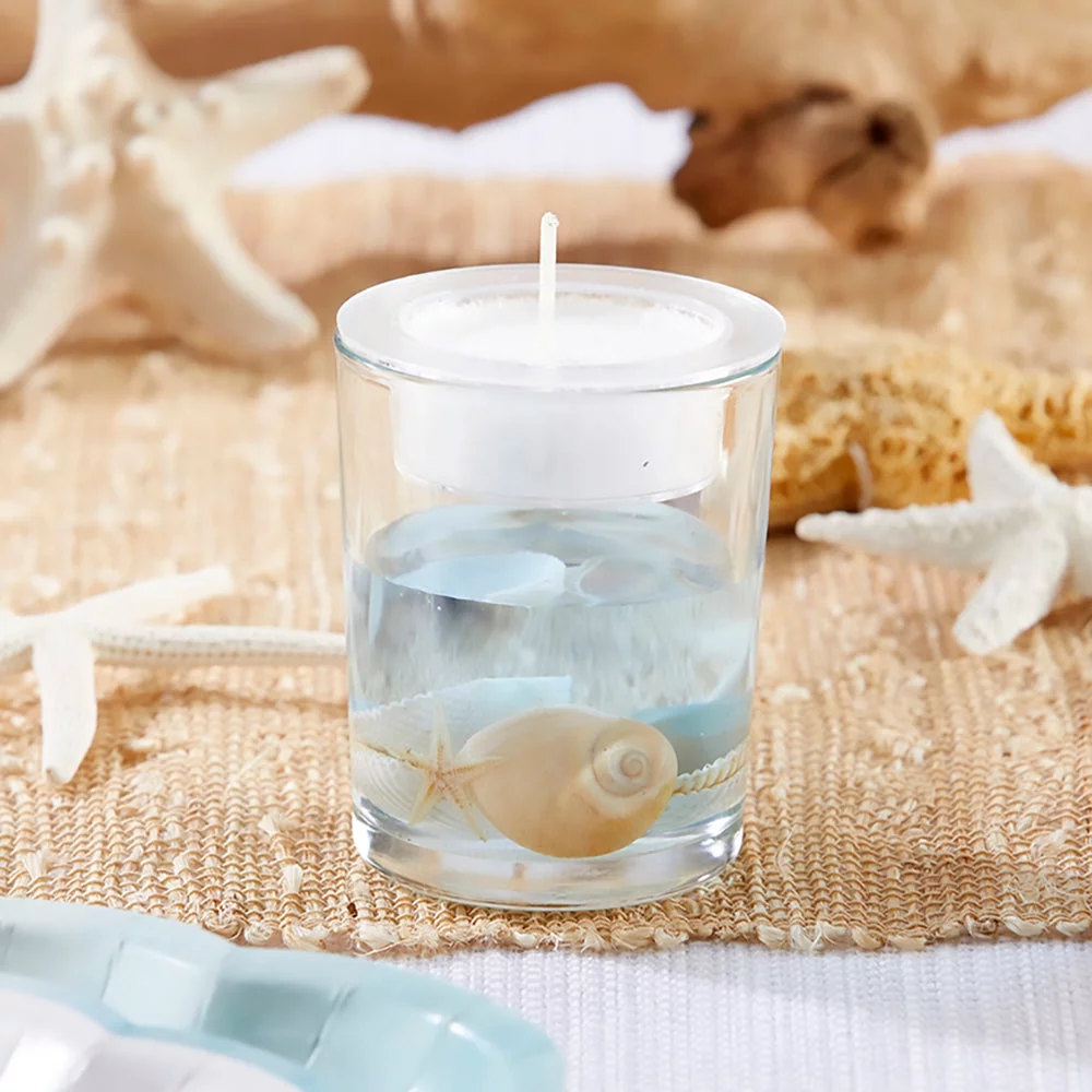Seashell Gel Tea Light Holder - 24pcs - with Palm Wax Vintage Glass Tealight Candle Holders by Kate Aspen, Home Décor Table Decoration Favors Gifts for Wedding, Bachelorette, Bridal Shower Party
