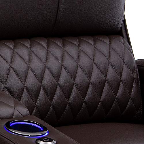 Seatcraft Apex Home Theater Seating - Living Room - Top Grain Leather - Power Recliner - Power Headrests - Power Lumbar - LED Armrests - SoundShaker - USB Charging - Cup Holders (Row of 2, Brown)