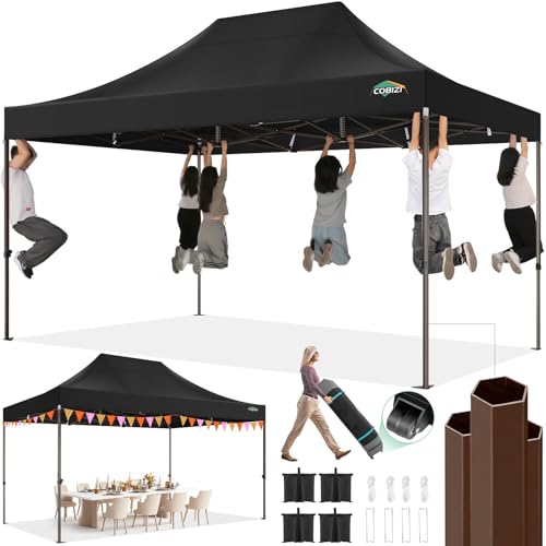 COBIZI Heavy Duty 10x20 Pop up Canopy Tent with 6 Sidewalls, Commercial Instant Canopies Tents for Parties Waterproof Gazebos with Roller Bag, All Season Wind & Waterproof UPF50+,Thickened Frame