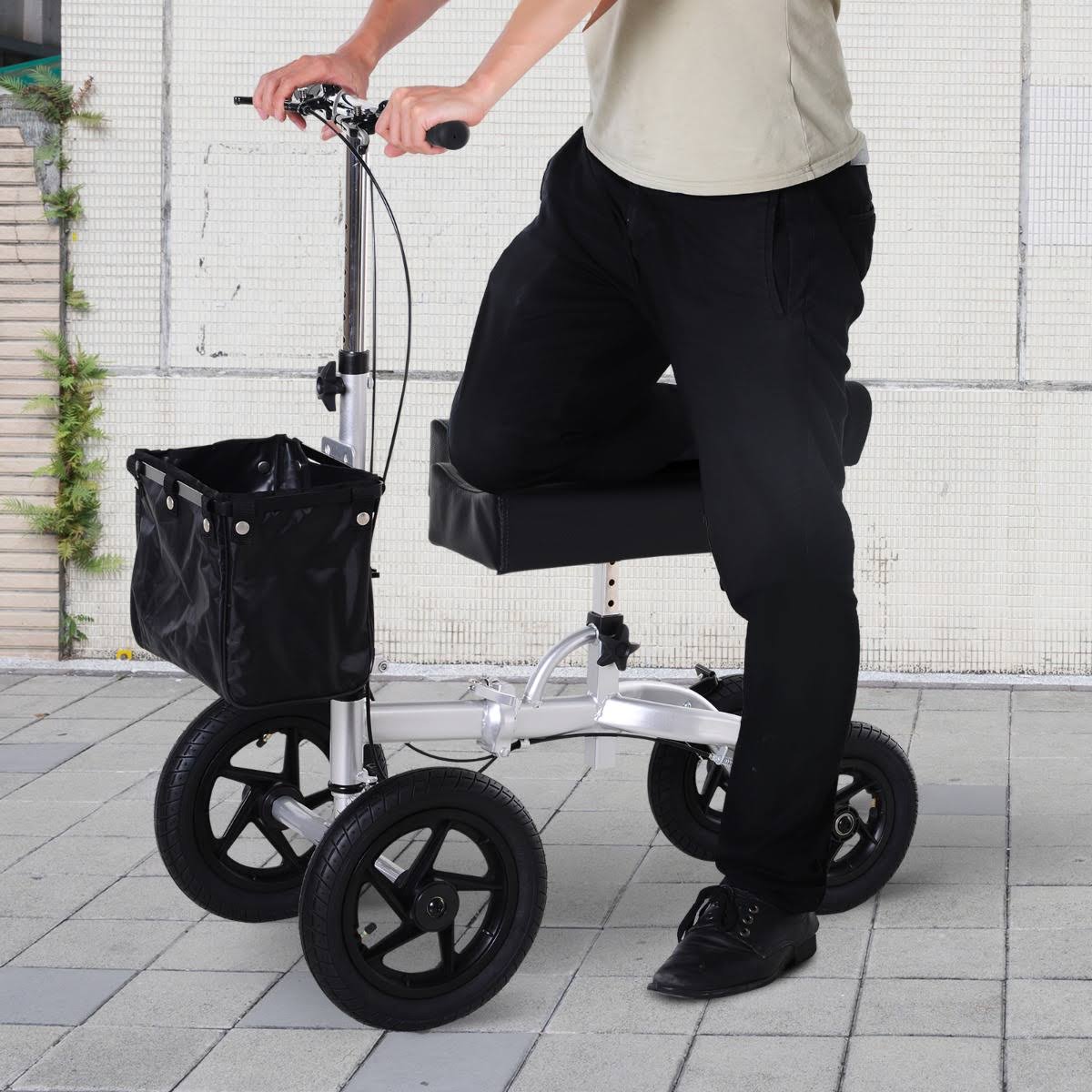 HomCom Knee Scooter with Basket Storage - Walker Mobility During Medical Rehabilitation u0026 Injury - Folding for Transport - S