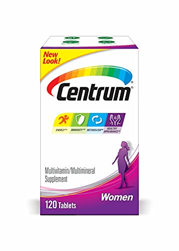 Centrum Multivitamin Tablet for Women, Multivitamin/Multimineral Supplement with Iron, Vitamin D3, B Vitamins and Antioxidant Vitamins C and E, Gluten Free, Non-GMO Ingredients - 200 Count