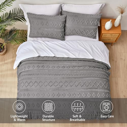 Boho Comforter Set King,White Bed in Bag King Size,Ivory Fluffy Comforters 3 PCS Geometric Shabby Chic Bedding Bed Set for All Seasons Summer