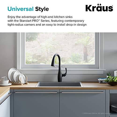 KRAUS Standart PRO 22-inch Drop-In Top Mount 16 Gauge Stainless Steel Single Bowl Laundry Utility Sink, KHT301-22L