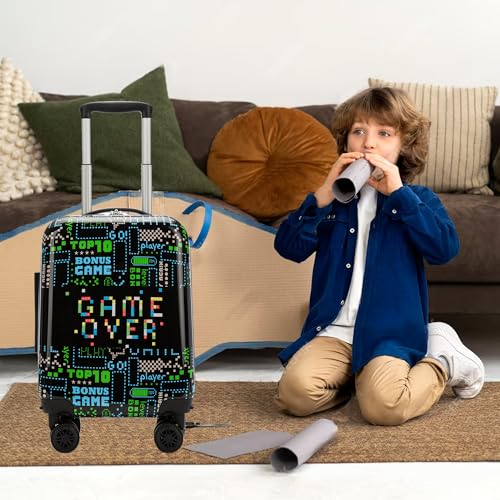 Kid’s Luggage Set 2 Piece Suitcase Set 16’’ Hardside Luggage with Spinner Wheels Girls Boys Carry on Toddler Luggage Travel Rolling Luggage Carry on Luggage Airline Approved Football