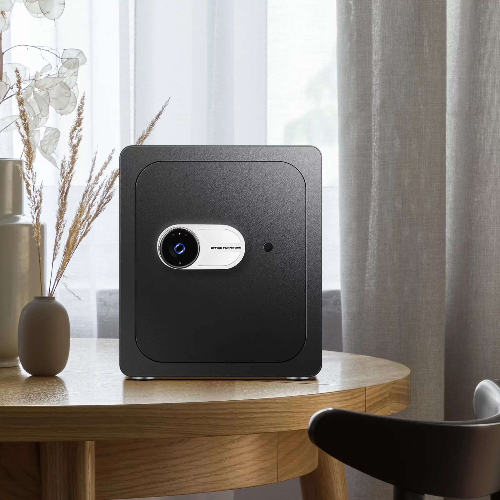 Valuables Safe Box: Home Security Box with Fingerprint Access and Removable Shelf, Black