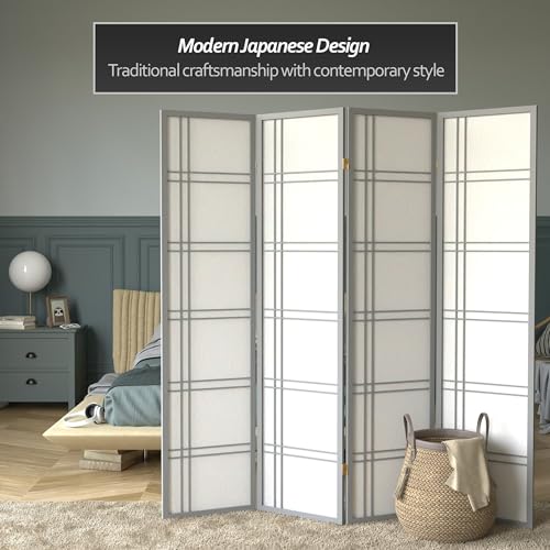 Red Lantern 6 ft. Tall Double Cross Shoji Screen-Grey-3 Panels Room Divider