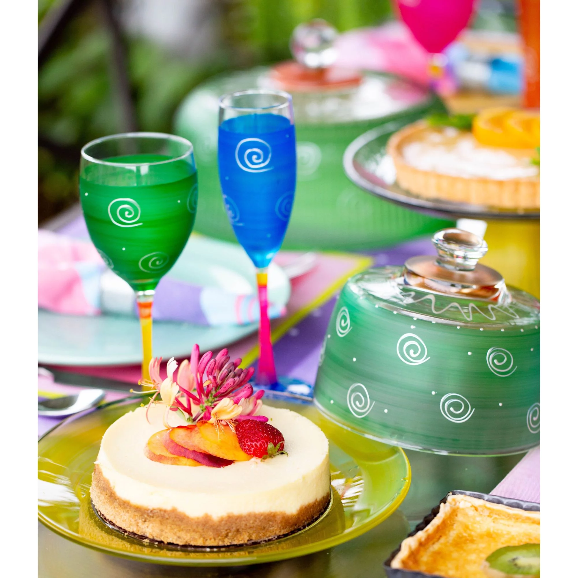 Crafted Creations Set of 2 Turquoise and White Hand Painted Champagne Drinking Glasses 5.75 oz.