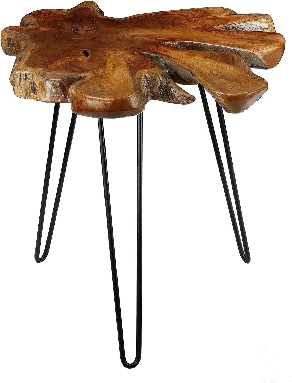 Evan Accent End Table With Solid Root Top, Teak