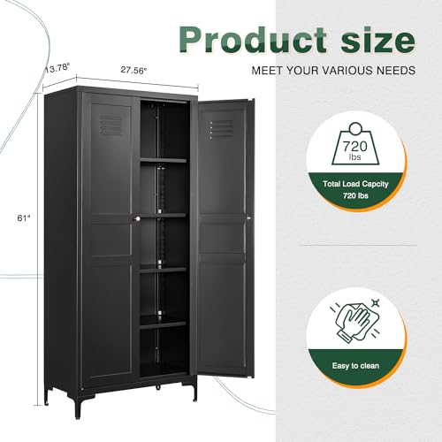 Letaya White Storage Cabinet with Feets-Metal Home Kitchen Pantry Cabinets with Doors and Adjustable Shelves,Organization Locker for Cupboard/Bedroom/Dining/Living/Bathroom/Office/Garage Room (White)