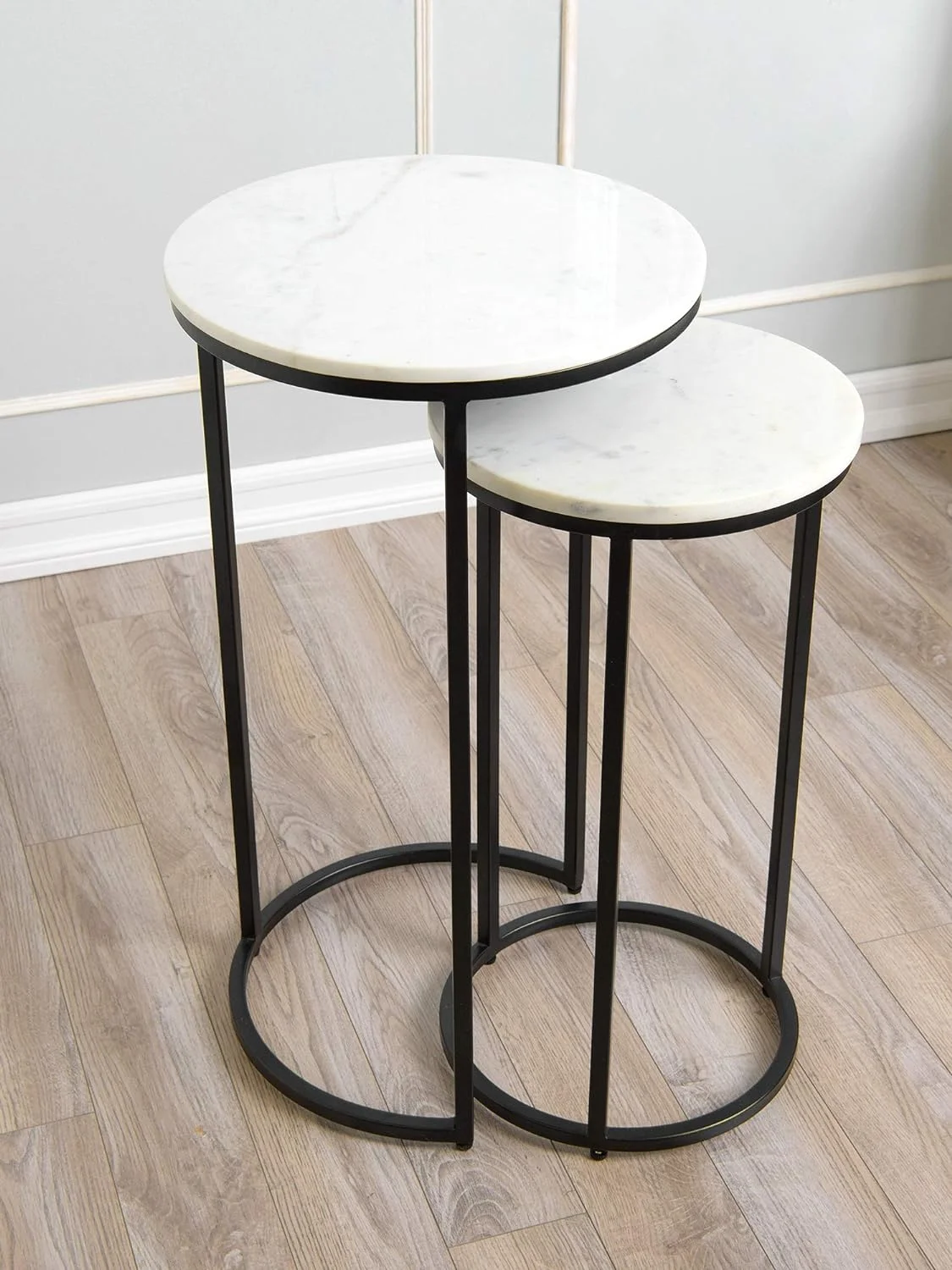 TJUNBOLIFE Ellery Marble Nesting Tables - Whtie & Black - 15½\u201C L x 15½\u201C W x 28\u201D H