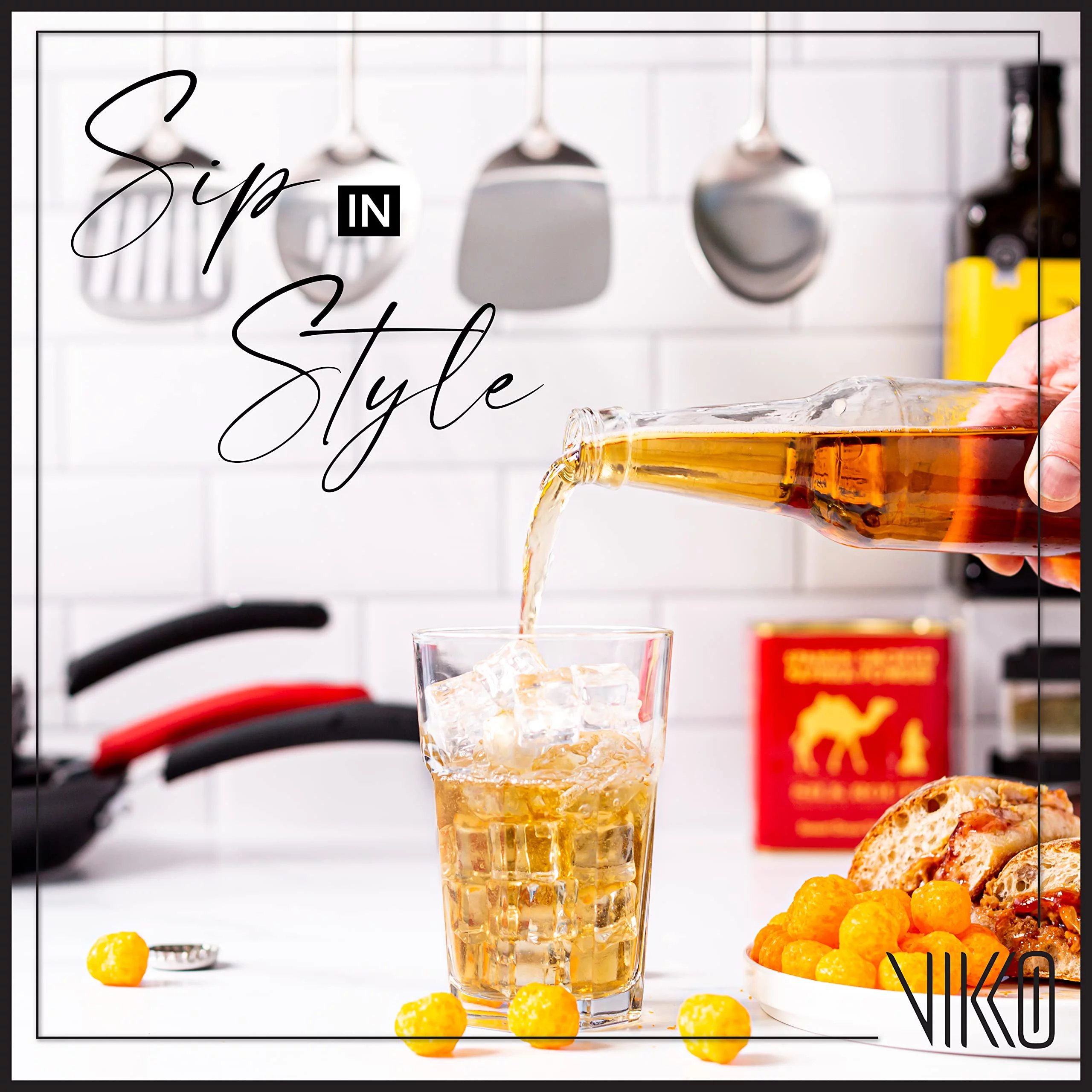 Vikko Drinking Glasses, Set of 6 Juice Glasses 14 Ounce, Thick and Sturdy Kitchen Glasses, Dishwasher Safe Highball Glass Tumbler, Heavy Duty Cups, Water Glasses