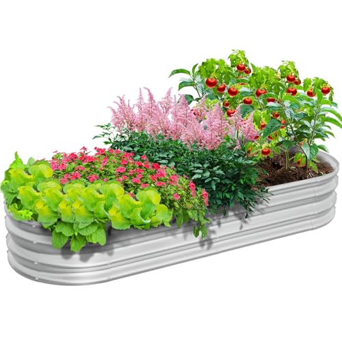 GOOZOO Galvanized Planter Raised Garden Bed, 4x2x1ft Raised Garden Bed Kit for Gardening Outdoor, Oval Metal Land Planter Box for Vegetables, Fruits, Flowers