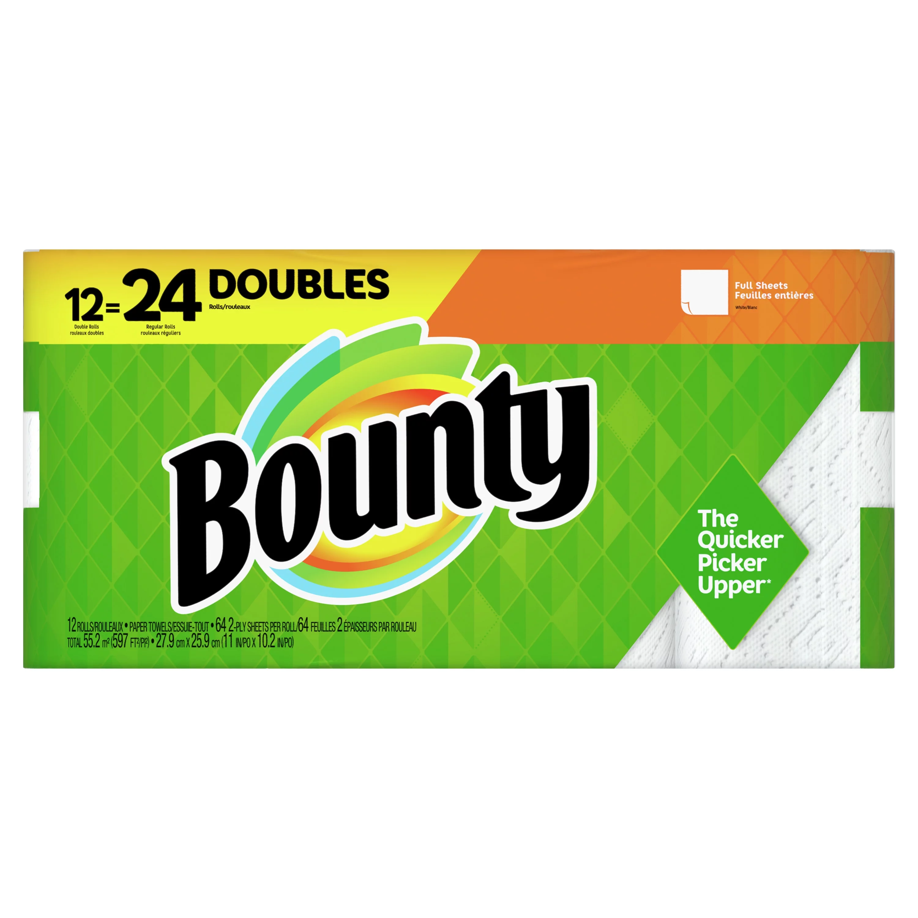 Bounty Paper Towels, White, 12 Double Rolls = 24 Regular Rolls, 12 Ct