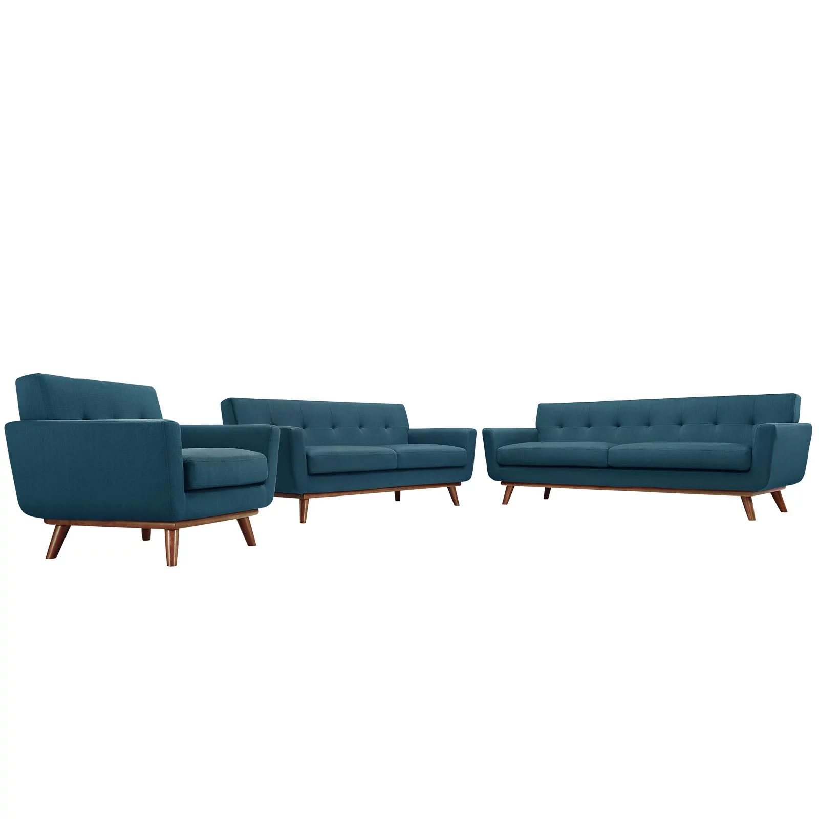 Modway Engage Sofa Loveseat and Armchair Set of 3 in Azure