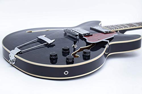 GROTE Jazz Electric Guitar Semi-Hollow Body Trapeze Tailpiece Bridge Guitar Gig Bag (Black)