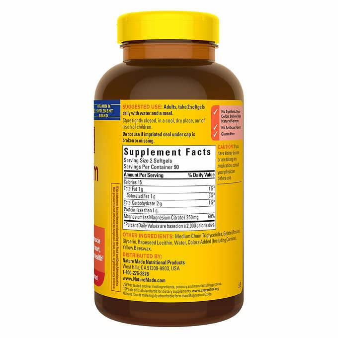 Nature Made Magnesium Citrate 250 mg Dietary Supplement 180Count Softgels+Better Guide Vitamins Supplements Book Free Include + Pill Organize Free