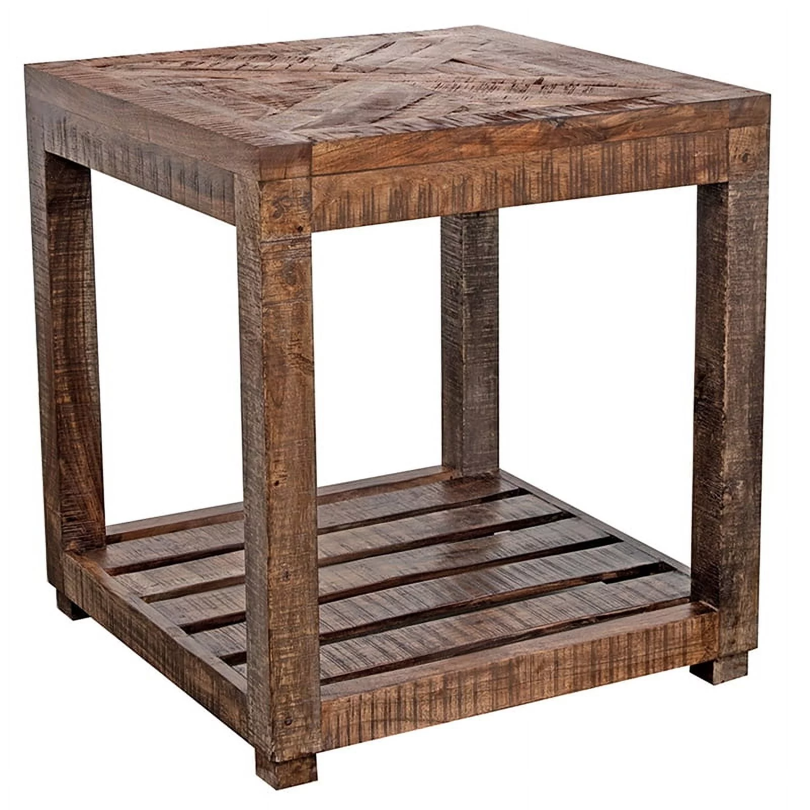 Home Square Unique Rustic Solid Acacia Wood End Table in Brown - Set of 2