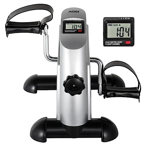 Mini Exercise Bike, AGM Under Desk Bike Pedal Exerciser Foot Cycle Arm & Leg Pedal Exerciser with LCD Screen Displays