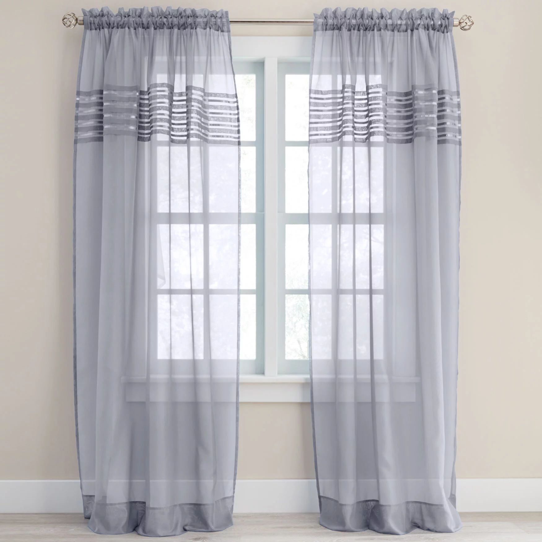 Brylanehome  Pleated Voile Rod-Pocket Panel - 56I W 72I L, Slate Window Curtain