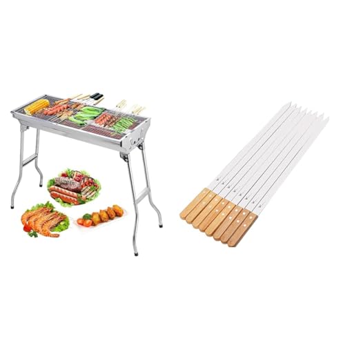 Barbecue Charcoal Grill Stainless Steel Folding Portable BBQ Tool Kits for Outdoor Cooking Camping Hiking Picnics Tailgating Backpacking or Any Outdoor Event (Large)