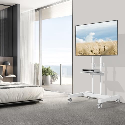 TVON Rolling TV Stand for 32-83 inch Flat Screen/Curved TVs up to 110 lbs, Height Adjustable Portable TV Stand on Wheels with Metal Laptop Shelf, TV Stands for Living Room, Home and Office Use